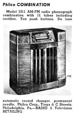 1211 Combination ; Philco, Philadelphia (ID = 1310190) Radio