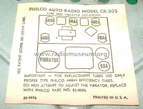 CR-505 ; Philco, Philadelphia (ID = 1212003) Car Radio