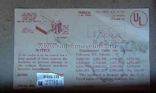 D-655 Code 123 ; Philco, Philadelphia (ID = 1754585) Radio