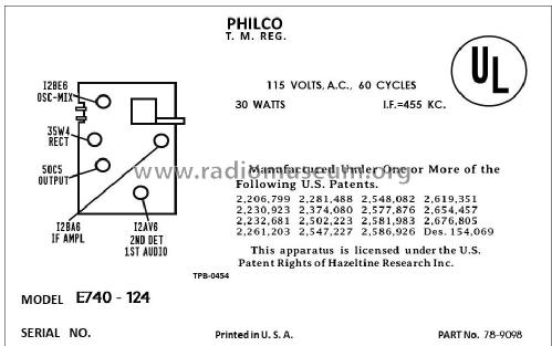 E-740 ; Philco, Philadelphia (ID = 2883804) Radio