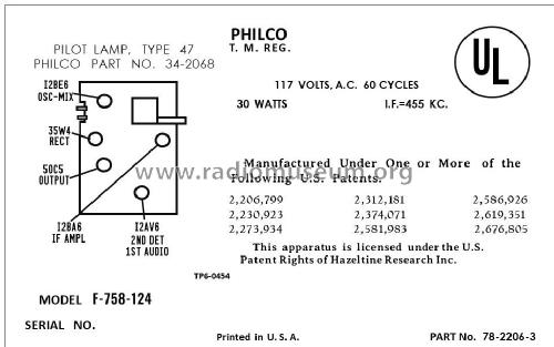 F-758 ; Philco, Philadelphia (ID = 2923666) Radio