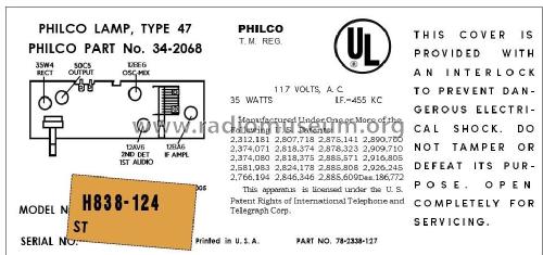 H-838 ; Philco, Philadelphia (ID = 2934917) Radio