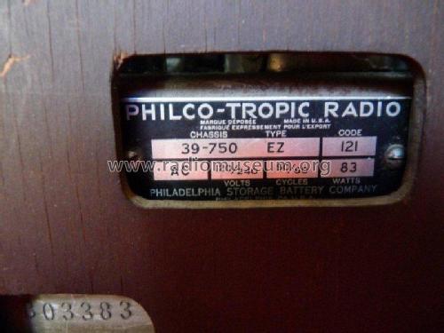 Philco-Tropic EZ Ch= 39-750 code 121; Philco, Philadelphia (ID = 1316204) Radio