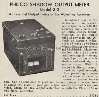 Shadow Output Meter 012; Philco, Philadelphia (ID = 2052137) Equipment