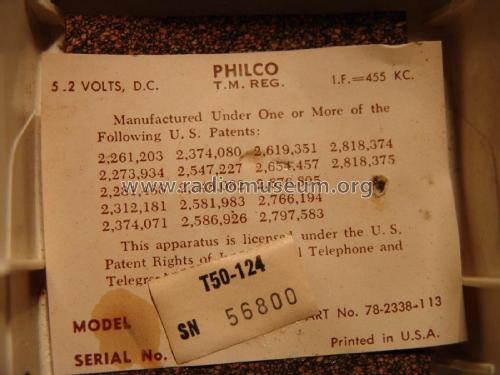 Transistor T-50-124; Philco, Philadelphia (ID = 2273517) Radio