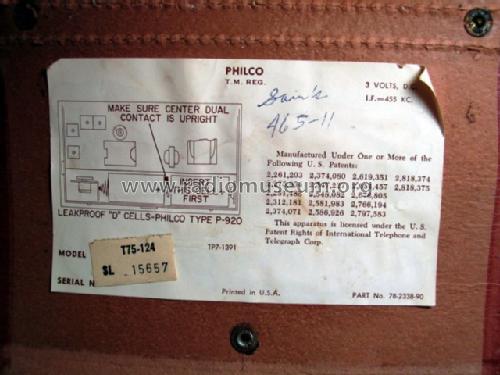 T-75 Code 124; Philco, Philadelphia (ID = 151199) Radio