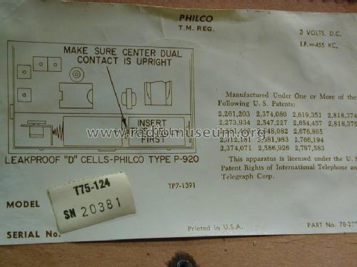 T-75 Code 124; Philco, Philadelphia (ID = 837783) Radio