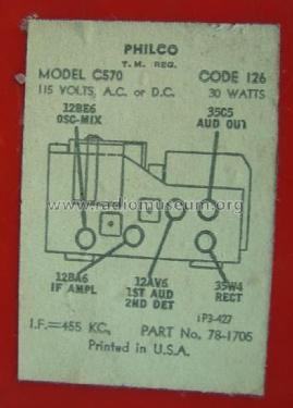 Transitone C570 Code 126; Philco, Philadelphia (ID = 1446657) Radio