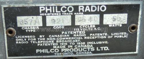 357A Code 121; Philco Products Ltd. (ID = 2552582) Radio