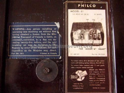 61 ; Philco Products Ltd. (ID = 740135) Radio