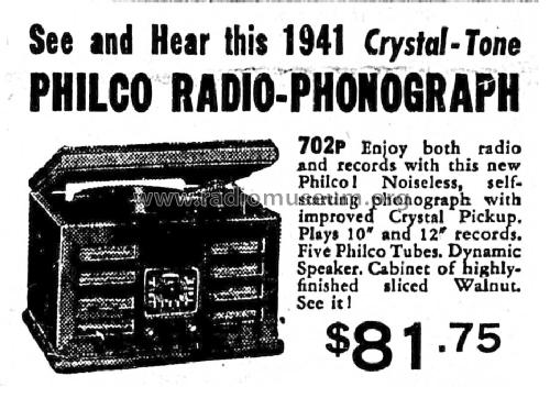 702P ; Philco Products Ltd. (ID = 1430649) Radio