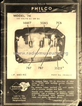 76 ; Philco Products Ltd. (ID = 2215631) Radio