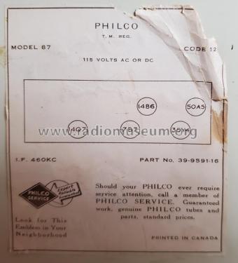 87 ; Philco Products Ltd. (ID = 2817113) Radio