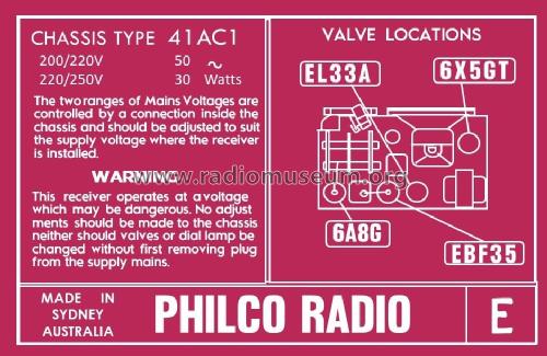 F101 Ch= 41AC1; Philco Radio & (ID = 2786916) Radio