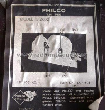 B2602; Philco Radio & (ID = 2163113) Radio