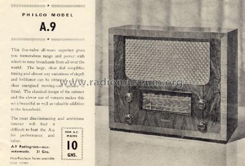 Radiogram A9 RG; Philco Radio & (ID = 1252630) Radio