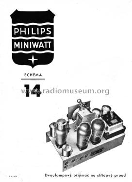 Dvoulampový přijímač na střídavý proud - 2-Tube AC Receiver Schema 14; Philips akc. spol., (ID = 3047578) Kit