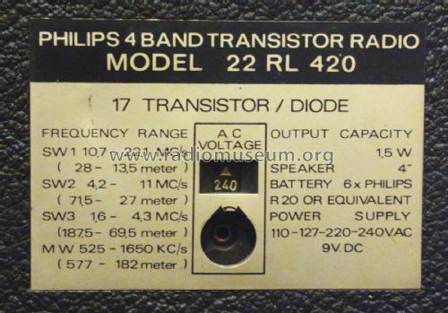 Satellite Nine 4 Band Transistor Radio 22RL420; Philips Australia (ID = 1768790) Radio