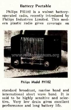 Battery Radio Receiver PH102; Philips Canada (ID = 2220355) Radio