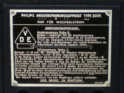 High Tension Supply Unit / Anodenspannungsapparat 3009; Philips; Eindhoven (ID = 435748) Strom-V