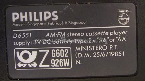 AM/FM Personal Stereo Cassette Player D6551; Philips, Singapore (ID = 2835989) Radio