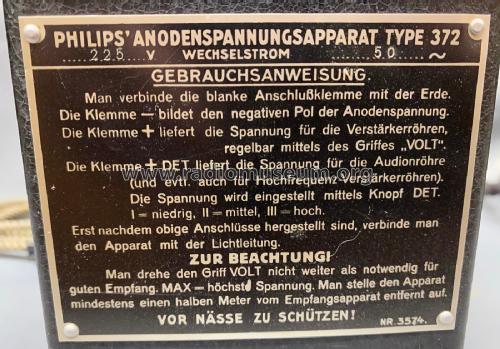 Anodenspannungsapparat 372; Philips; Eindhoven (ID = 2651675) Aliment.