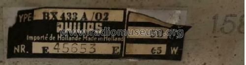 BX433A /00 /02; Philips; Eindhoven (ID = 2573773) Radio