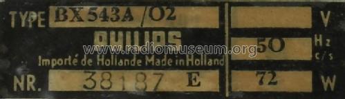 BX543A /02; Philips; Eindhoven (ID = 501481) Radio