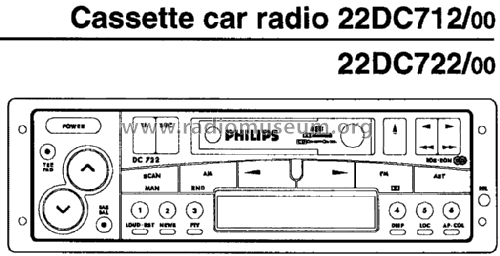 Cassette car radio 22DC722 /00; Philips; Eindhoven (ID = 1952813) Car Radio