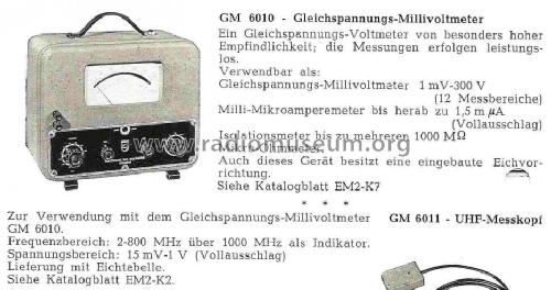 Gleichspannungs Millivoltmeter GM6010; Philips; Eindhoven (ID = 1019596) Equipment