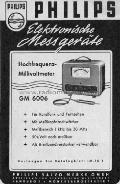 HF-Voltmeter GM6006; Philips; Eindhoven (ID = 229514) Ausrüstung