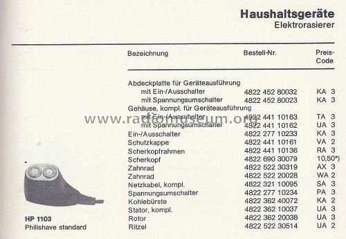 Philishave standard HP 1103; Philips; Eindhoven (ID = 2953690) Household Appliance