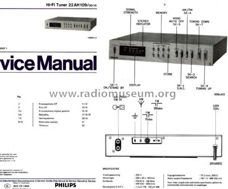 Quartz Synthesized AM/FM Tuner 109 22AH109 /00 /15; Philips; Eindhoven (ID = 3005833) Radio