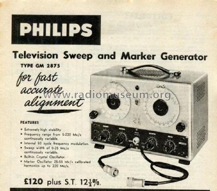 Television Sweep and Marker Generator GM2875; Philips; Eindhoven (ID = 2956210) Equipment