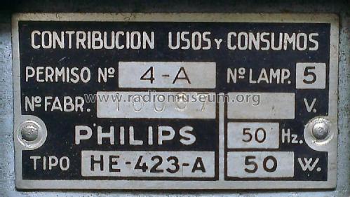 HE-423-A; Philips Ibérica, (ID = 1978504) Radio