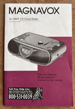 Magnavox CD Clock Radio AJ3920 1701; Philips Magnavox (ID = 2905892) Radio