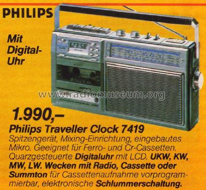 Traveller Clock - 4 Band Clock Radio Cassette Recorder D7419 /00/05; Philips - Österreich (ID = 2099298) Radio