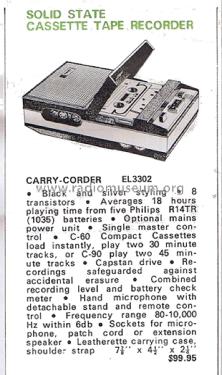 Cassetten-Recorder EL3302A /00P; Philips - Österreich (ID = 2810130) Reg-Riprod