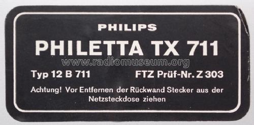 Philetta TX711 12B711 /22L /22S Ch= TX; Philips - Österreich (ID = 1651569) Fernseh-E