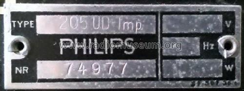 205UD.Imp ; Philips Radio A/S; K (ID = 2298075) Radio