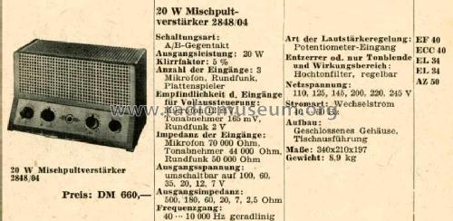 20-Watt-Mischpultverstärker 2848 /01 /04 /06; Philips Radios - (ID = 510642) Ampl/Mixer