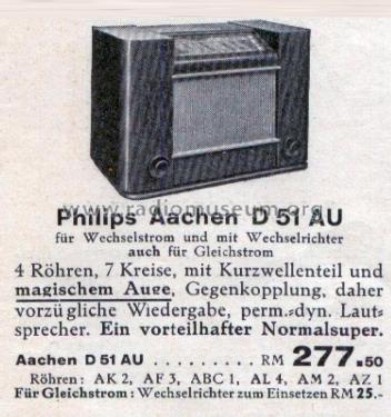 Aachen-Super D51-AU; Philips Radios - (ID = 2817387) Radio