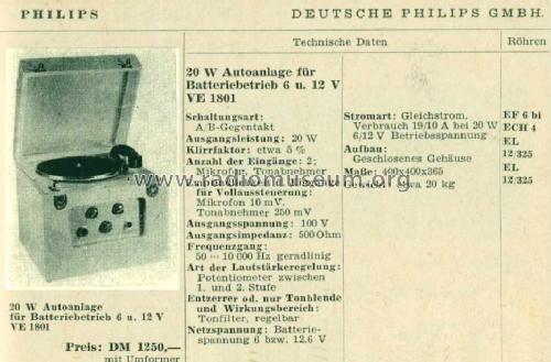 Autoanlage mit Zerhacker VE1801/02; Philips Radios - (ID = 510645) Ampl/Mixer