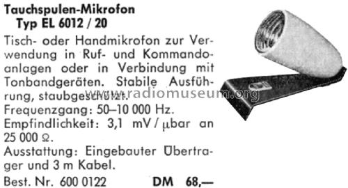 EL6012; Philips Radios - (ID = 2711842) Microphone/PU