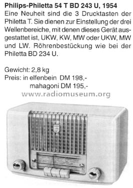 Philetta 54T BD243U; Philips Radios - (ID = 733128) Radio