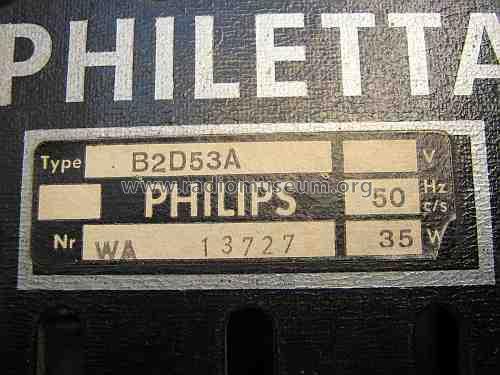 Philetta B2D53A; Philips Radios - (ID = 1196594) Radio