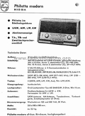 Philetta modern B3D33A; Philips Radios - (ID = 1303868) Radio