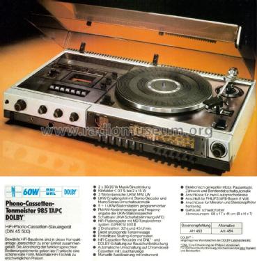 Phono-Cassetten-Tonmeister 985 TAPC; Philips Radios - (ID = 2230596) Radio