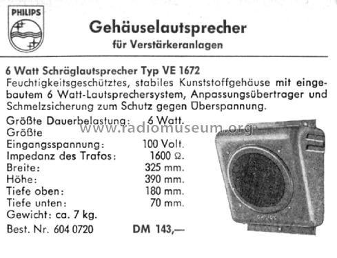 Schräglautsprecher 6W VE1672; Philips Radios - (ID = 2379622) Speaker-P