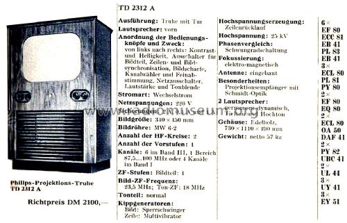 Fernseh-Projektions-Truhe TD2312A; Philips Radios - (ID = 2836873) TV-Radio